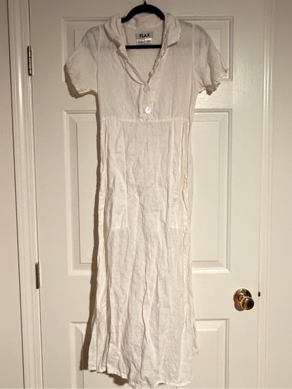 Flax Cream Linen Short-Sleeve Collared Midi Dress